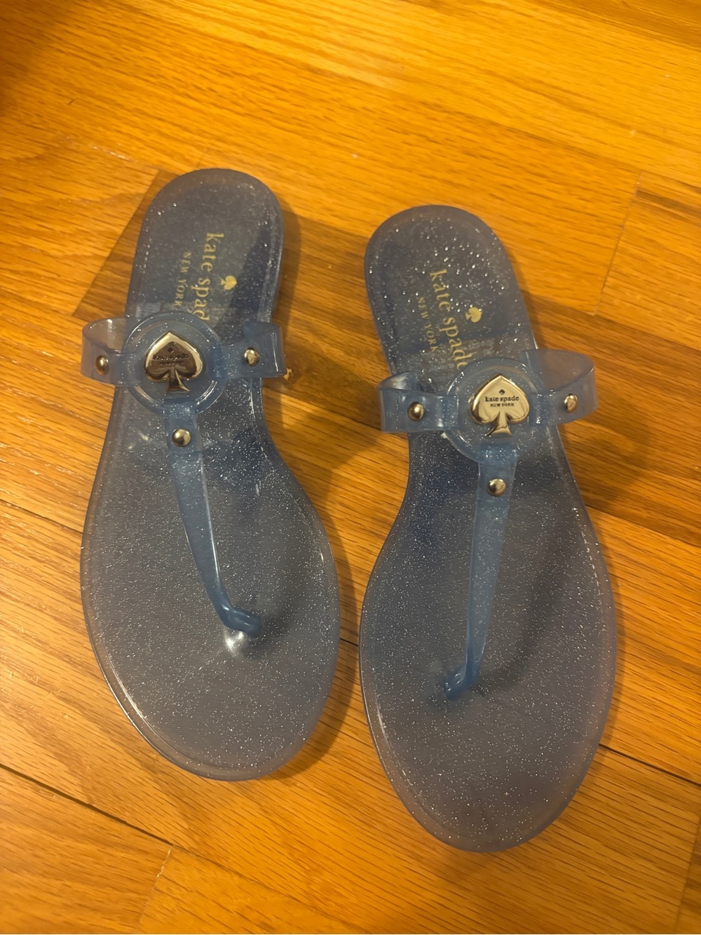 kate spade Glitter Blue Jelly Thong Sandals with Spade Accent